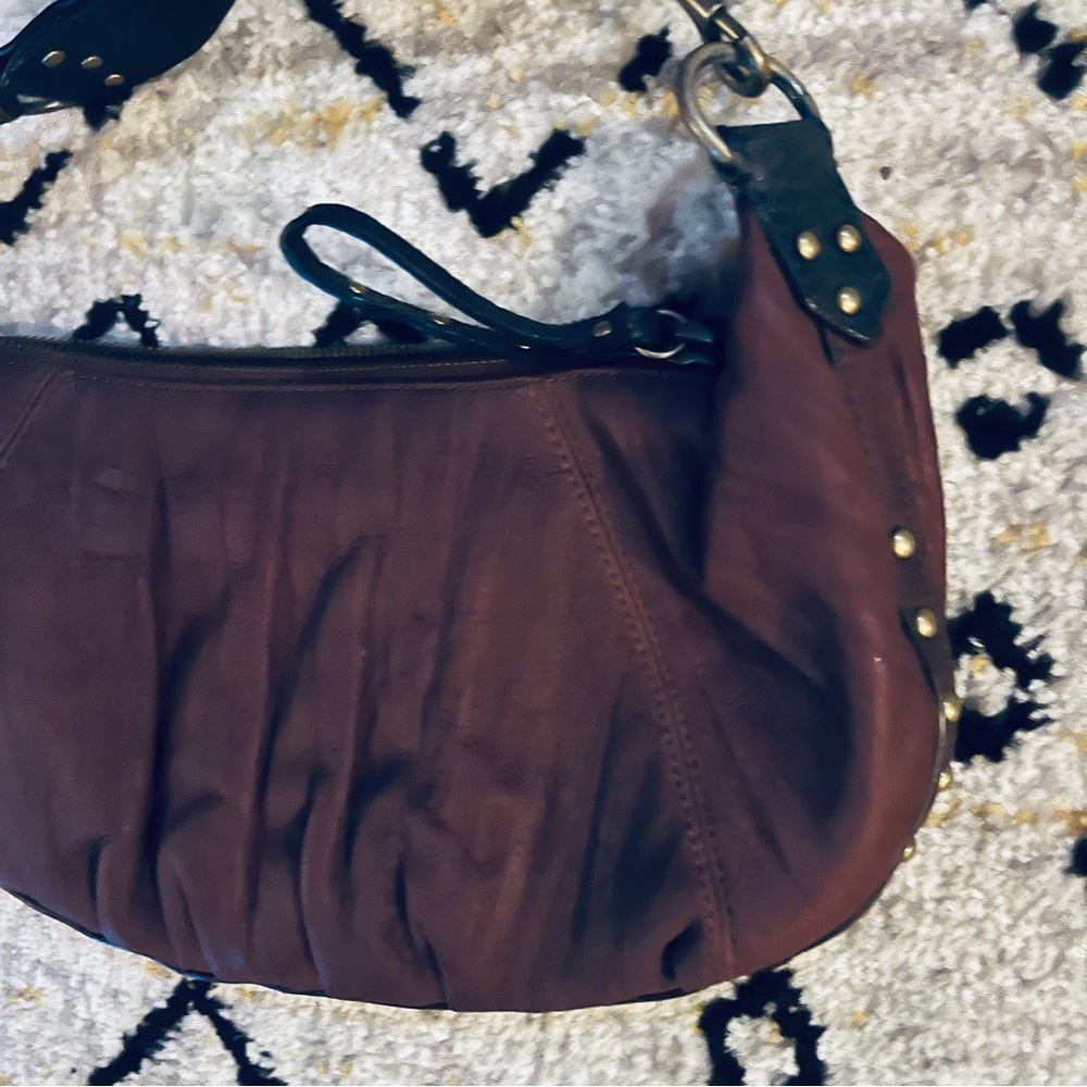 Steve Madden Burgundy Suede Studded Hobo Purse W/ Leather Embellished Strap - Picture 2 of 10